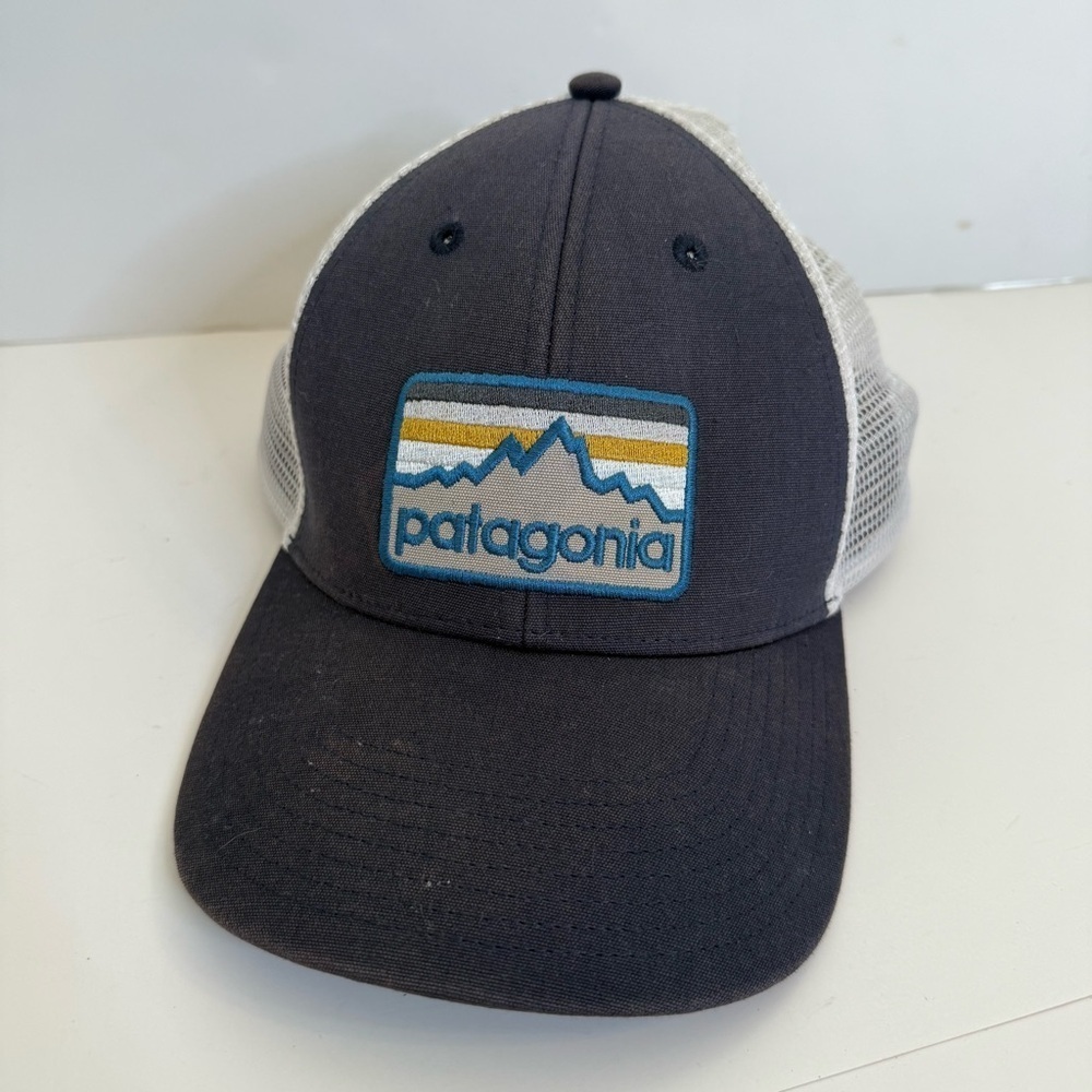 Patagonia Line Logo Badge Trucker Hat Blue Mint Yellow Patch Logo Forge Grey